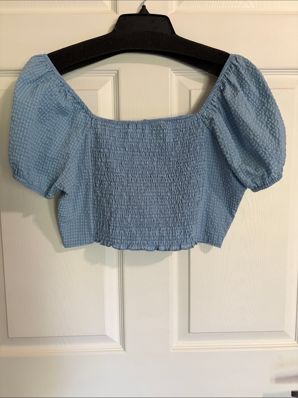 Altar'd State Light Blue Tie-Front Puff Sleeve Crop Top - Picture 4 of 8
